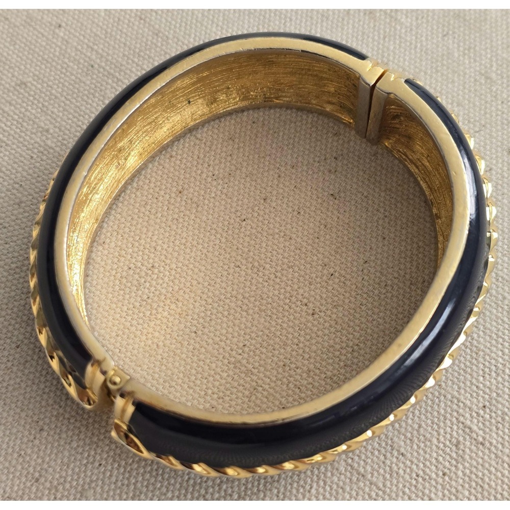 Vintage Saint John Navy Blue & Gold Enamel Bangle w/Rope‎ Detail Signed Bracelet - Picture 6 of 11